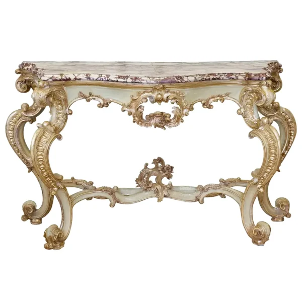 Royal Luxury Louis XV Gilded and Painted Console Table - Image 4