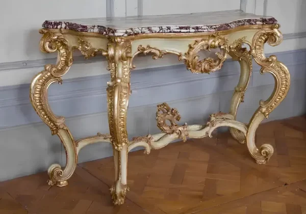 Royal Luxury Louis XV Gilded and Painted Console Table - Image 2