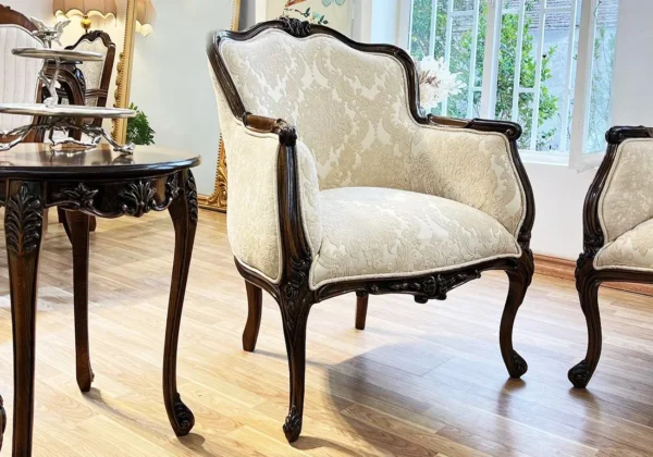 Classical Handcrafted Wooden Sofa Set and Table - Image 2