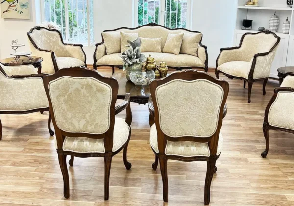 Classical Handcrafted Wooden Sofa Set and Table - Image 3