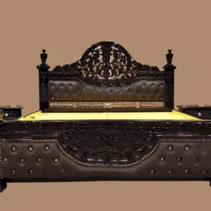 Finely Carved Designer Wooden King Bed Set