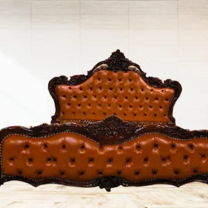 Walnut Shade Carved Teak King Size Bed