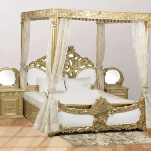 Luxurious Gold Polished Wooden Bed Set