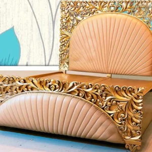Leatherette Royal Bed with Golden Finish